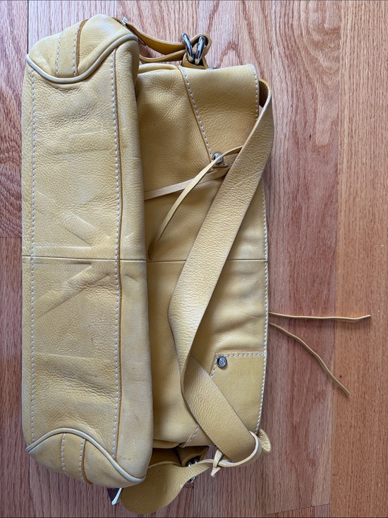 Francesco Biasia Mustard Yellow Leather Shoulder Bag with Front Zip